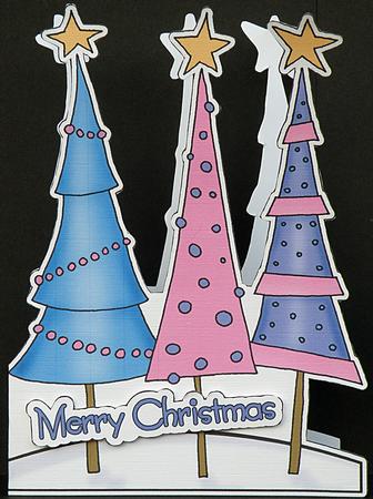 Funky Xmas Trees Shaped Card by Suzi Cooper