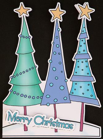Funky Xmas Trees Shaped Card by Suzi Cooper