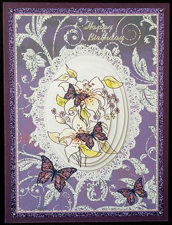Lilies with Butterflies and Bling Background Decoupage by Suzi Cooper