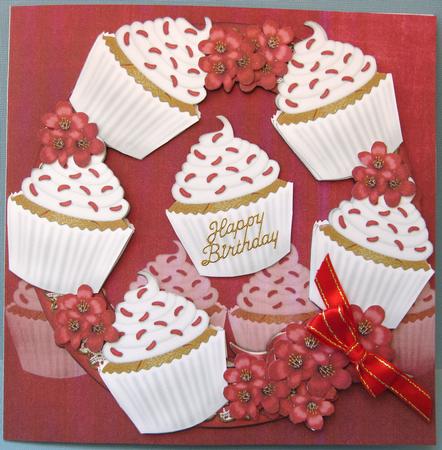 Red and White Cupcakes 8in Decoupage 3D Ring Card Kit by Suzi Cooper