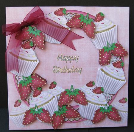 Strawberry Cupcake 8in Decoupage 3D Ring Card Kit by Suzi Cooper