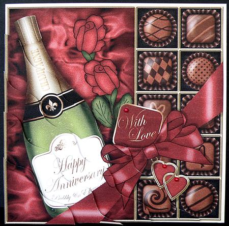 Anniversary Champers Chocs N Roses Wavy Corner Topper by Suzi Cooper