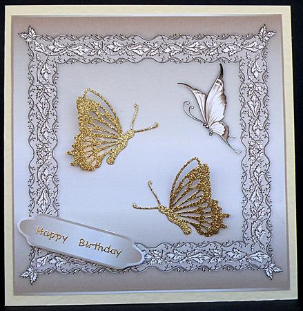 Butterflies and Lace Square Card Front in Beige by Suzi Cooper