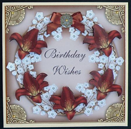 Dark Red Lillies and Coffee Birthday Decoupage 3D Ring Sheet by Suzi Cooper