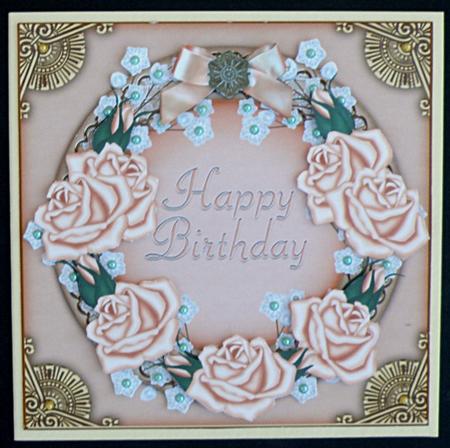 Peach Roses Birthday Decoupage 3D Ring Sheet by Suzi Cooper