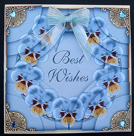 Blue Pansies Best Wishes Ring 5in Round Corner Stacker by Suzi Cooper
