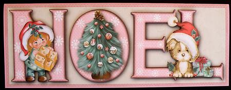 Cuddly and Fluffy Noel Large Dl Word Card with Decoupage by Suzi Cooper