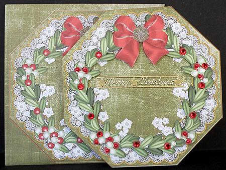 Mistletoe Olive Lace Octagon Decoupage Card Kit by Suzi Cooper