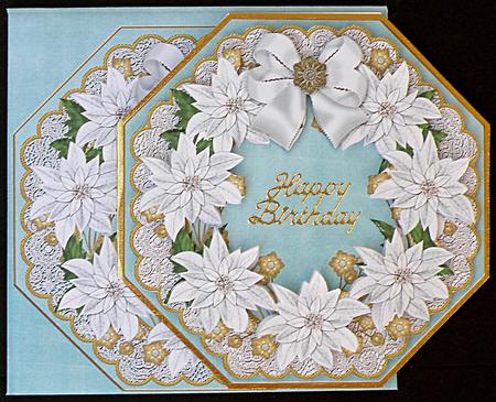 White Poinsettia Smokey Teal Octagon Decoupage Card Kit by Suzi Cooper