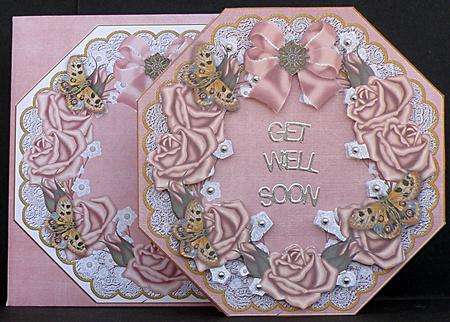 Pink Roses Lace Octagon Decoupage Card Kit by Suzi Cooper