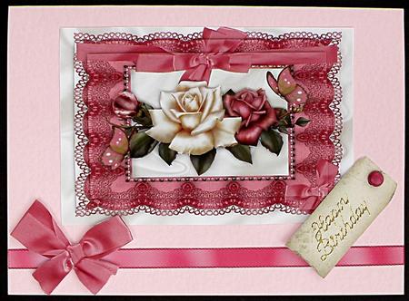 Roses on Vintage Lace, with Bow, Pyramids by Suzi Cooper