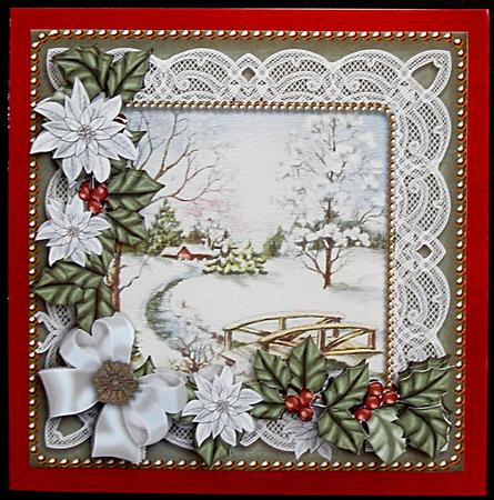 White Poinsettia Snowscene 2 Decoupage Step by Step Sheet by Suzi Cooper
