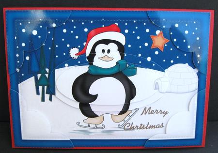 A5 Xmas Penguin Scallop Corners and Pyramage by Suzi Cooper