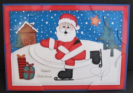A5 Xmas Skating Santa Scallop Corners and Pyramage by Suzi Cooper