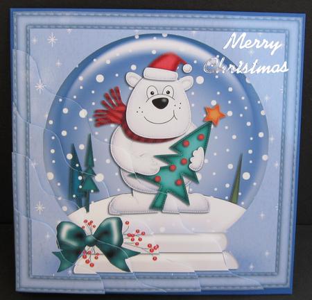 Xmas Polar Bear Snowglobe Wavy Corner Side Stacker Topper by Suzi Cooper