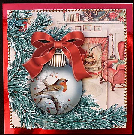 Red Robin 1 Fireplace Bauble Decoupage Step by Step Sheet by Suzi Cooper