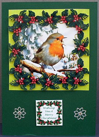 Christmas Robin & Holly on Lime 6" Square Decoupage Card Kit by Suzi Cooper