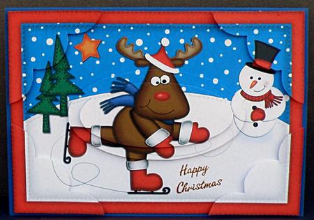 A5 Xmas Skating Rudolph Scallop Corner Side Stacker by Suzi Cooper