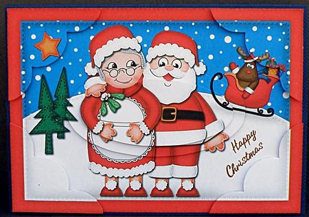 A5 Xmas Mr N Mrs Claus Scallop Corner Side Stacker by Suzi Cooper