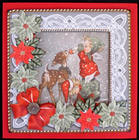Feeding Reindeer Poinsettia Reverse Decoupage Step by Step by Suzi Cooper