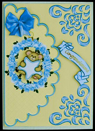 Little Teddy in Circle of Blue Roses by Suzi Cooper