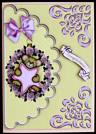 Little Teddy in Circle of Pink Roses by Suzi Cooper