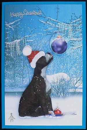 Staffordshire Bull Terrier Christmas Card by Suzi Cooper