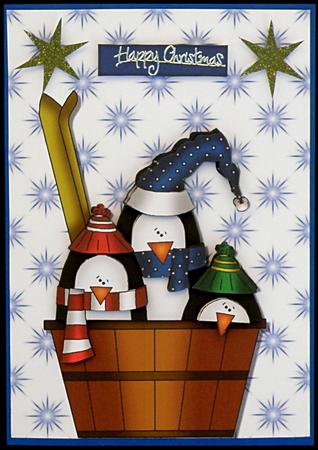 3 Christmas Penguins in a Barrel by Suzi Cooper
