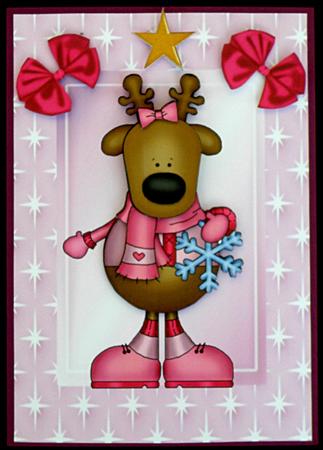 Pink Christmas Reindeer in Starry Frame by Suzi Cooper