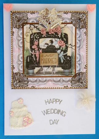 Just Married Wedding Car Spiral Edge Stacker Card Front by Suzi Cooper