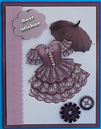 Best Wishes Aubergine Steampunk Card Front by Suzi Cooper