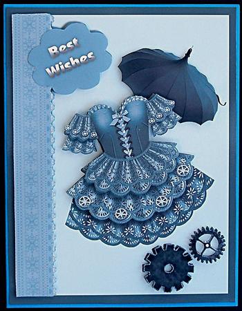 Best Wishes Turquoise Steampunk Card Front by Suzi Cooper