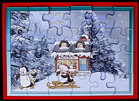 Playing Penguins Jigsaw Puzzle Card Front by Suzi Cooper