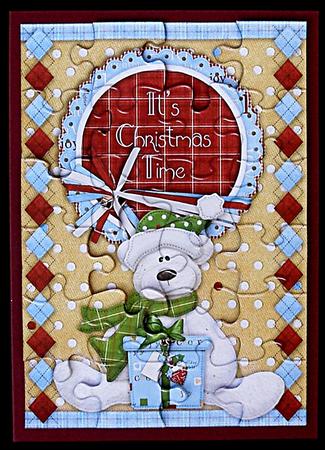 It's Christmas Time Bear Jigsaw Puzzle Card Front by Suzi Cooper