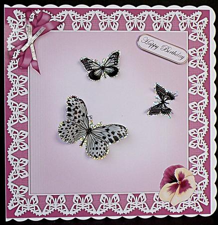 Pansy on Butterfly Lace Matching 8 x 8 Insert Panel and Gree by Suzi Cooper