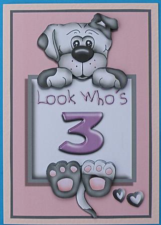 Cute Puppy in Pink Age 3 Card Front by Suzi Cooper