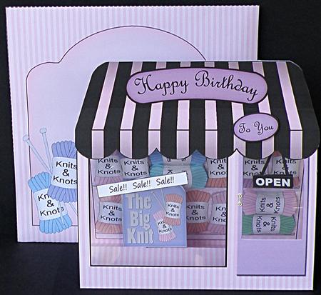 3D Knits N Knots Shop Window Pop Up Card Decoupage Envelope by Suzi Cooper