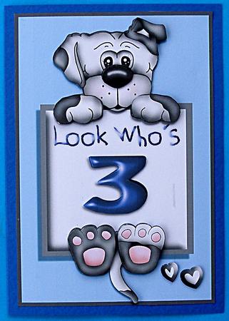 Cute Puppy in Blue Age 3 Card Front by Suzi Cooper