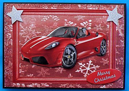 Lovely Red Shiny Car on Snowflake Backing Paper by Suzi Cooper