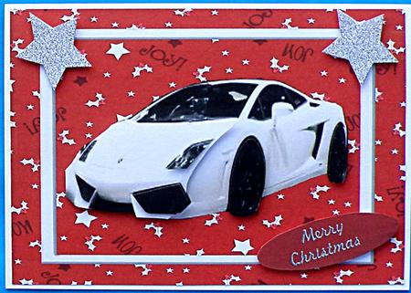 Lovely White Car on Red Christmas Paper by Suzi Cooper