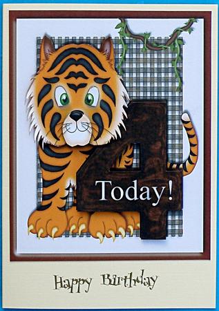 Tiger Age 4 Birthday Card Front by Suzi Cooper