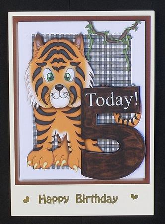 Tiger Age 5 Birthday Card Front by Suzi Cooper