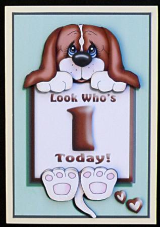 Cute Puppy in Spring Green Age 1 Card Front by Suzi Cooper