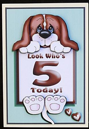 Cute Puppy in Spring Green Age 5 Card Front by Suzi Cooper