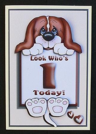 Cute Puppy in Peach Age 1 Card Front by Suzi Cooper