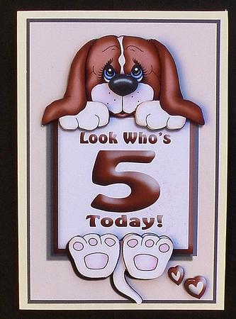Cute Puppy in Peach Age 5 Card Front by Suzi Cooper