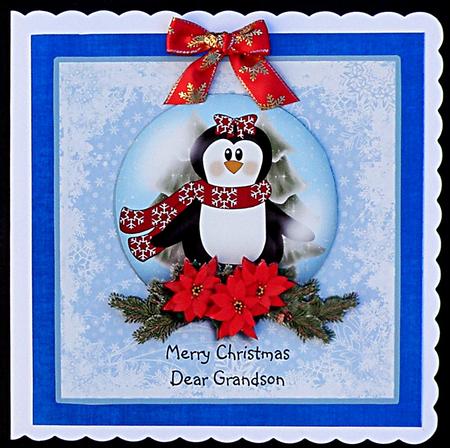 Penguin Snowglobe Card - Grandson by Suzi Cooper