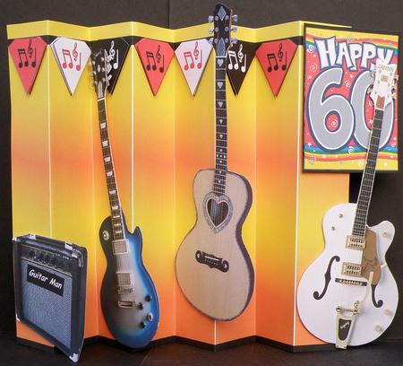 60th Birthday Guitars 4 x Fold Concertina Decoupage Card Kit by Suzi Cooper
