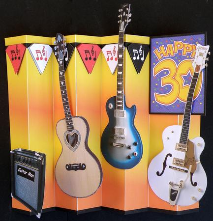 30th Birthday Guitars 4 x Fold Concertina Decoupage Card Kit by Suzi Cooper