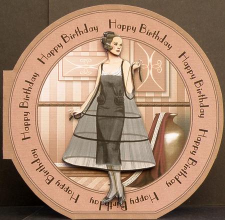 Elegant Deco "happy Birthday" Wordaround Card with Decoupage by Suzi Cooper